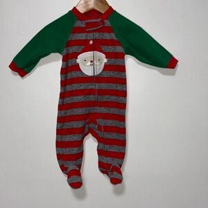 Carter's Striped Raglan Santa Christmas Sleeper Size 0-3 Months